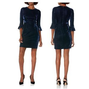 🎯3 for $30🎯 Dress Womens 8 navy blue Jean 3/4 Bell Sleeve Velvet Sheath Classy